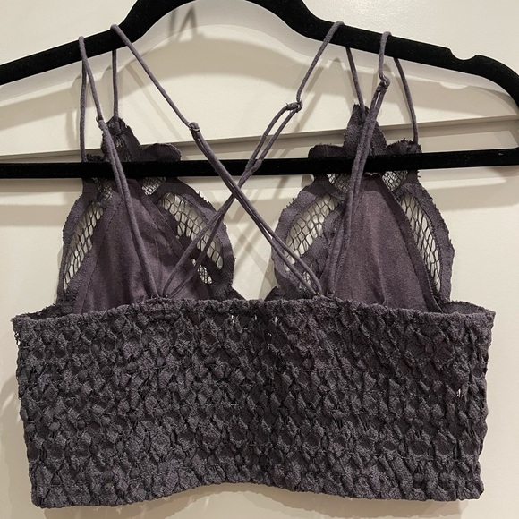 Free People Adella Crochet Lace Plunge Neck Bralette in Dark Grey - Size Small - Picture 7 of 7